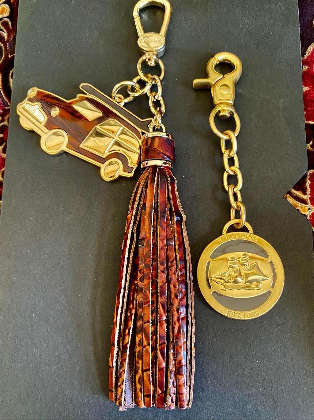 2 Pc Brahmin Bag Charms ~ Copa Tassel+Heritage Schooner Medallion